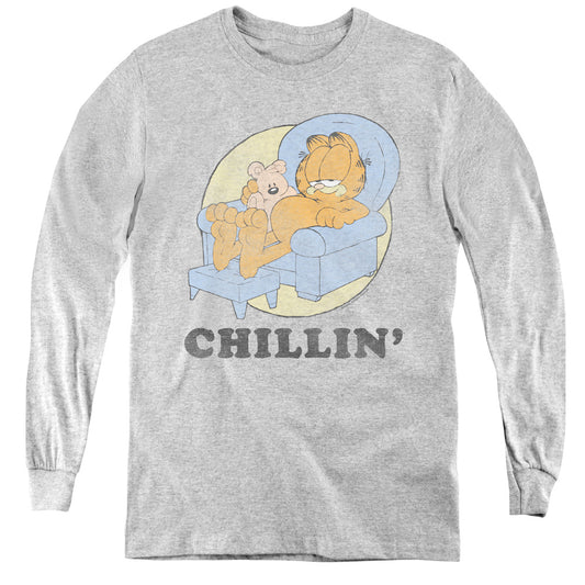 Garfield - Chillin - Youth Long Sleeve Tee - Athletic Heather