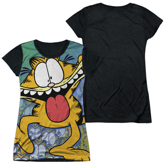 Garfield - Goofy Face - Short Sleeve Junior Poly Black Back - White T-shirt