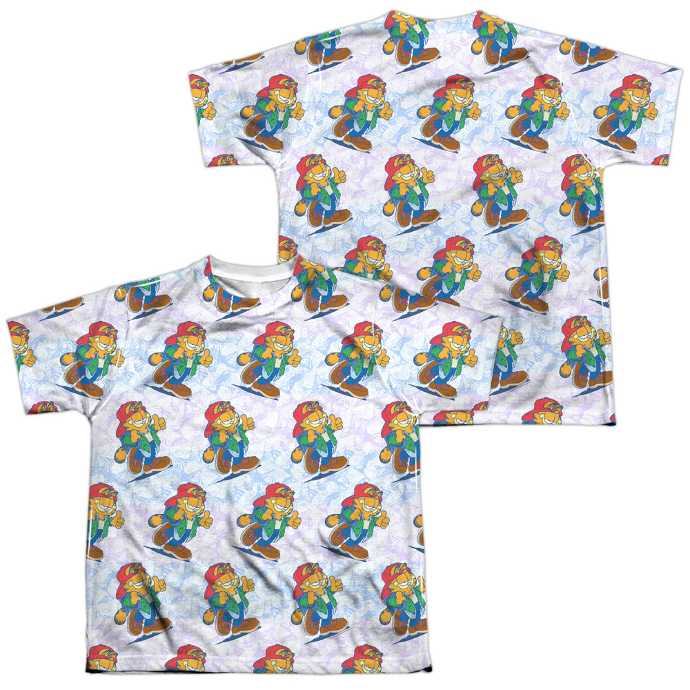 Garfield - Cool Cat (Front/back Print) - Short Sleeve Youth Poly Crew - White T-shirt