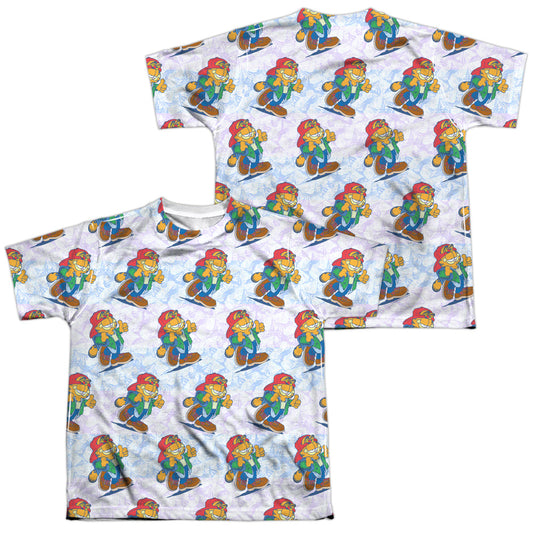 Garfield - Cool Cat (Front/back Print) - Short Sleeve Youth Poly Crew - White T-shirt