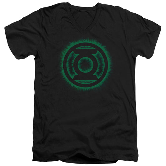 Green Lantern - Green Flame Logo - Short Sleeve Adult V-neck - Black T-shirt