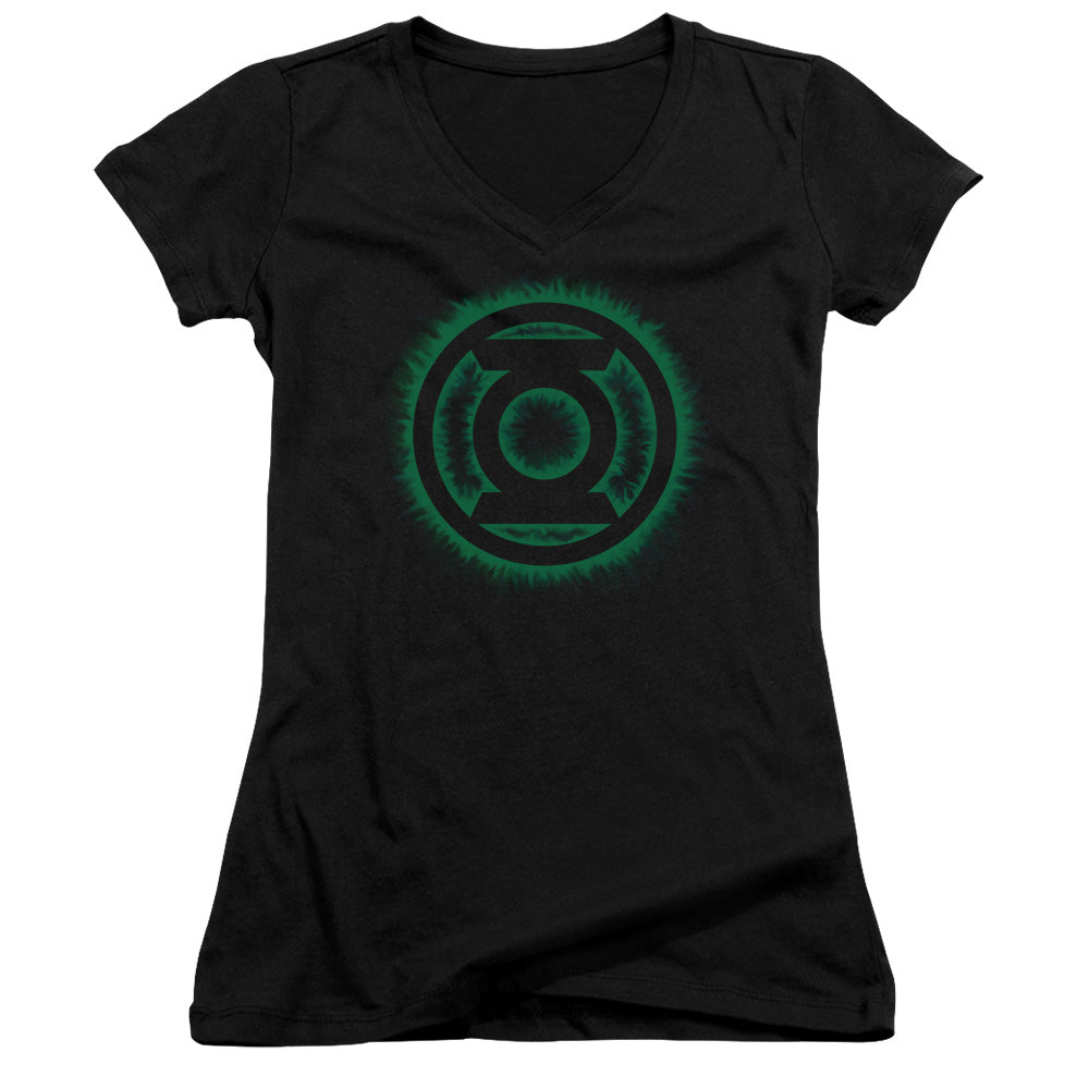 Green Lantern - Green Flame Logo - Junior V-neck - Black