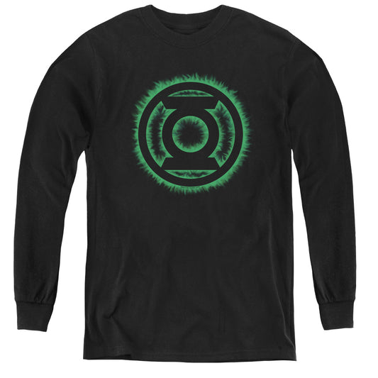 Green Lantern - Green Flame Logo - Youth Long Sleeve Tee - Black