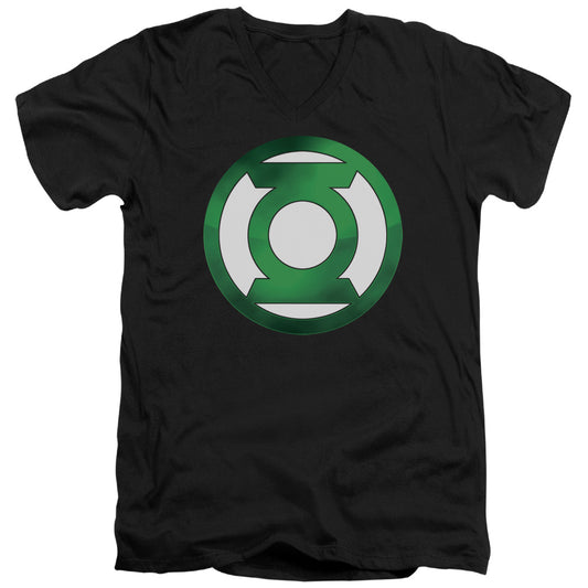GREEN LANTERN GREEN CHROME LOGO - S/S ADULT V-NECK - BLACK T-Shirt