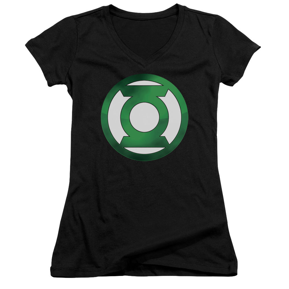 Green Lantern - Green Chrome Logo - Junior V-neck - Black