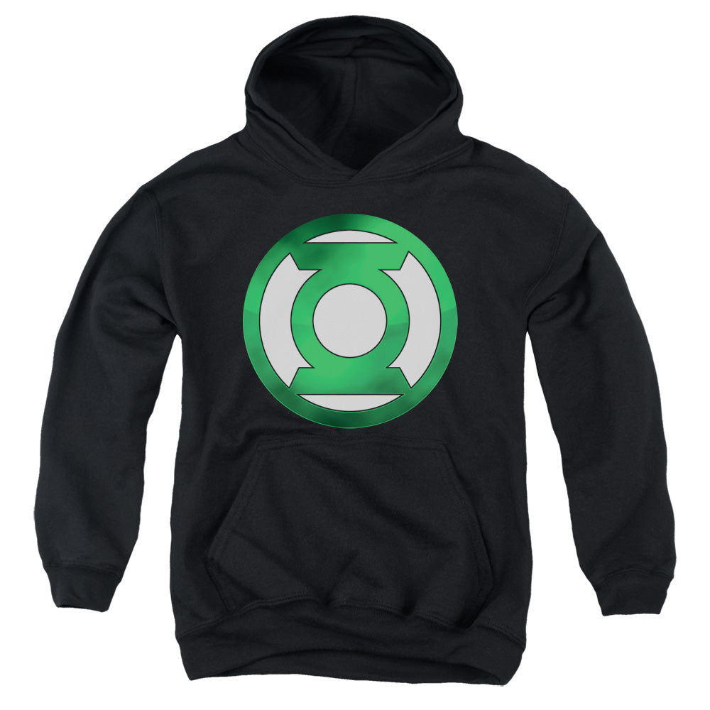 Green Lantern - Green Chrome Logo - Youth Pull-over Hoodie - Black
