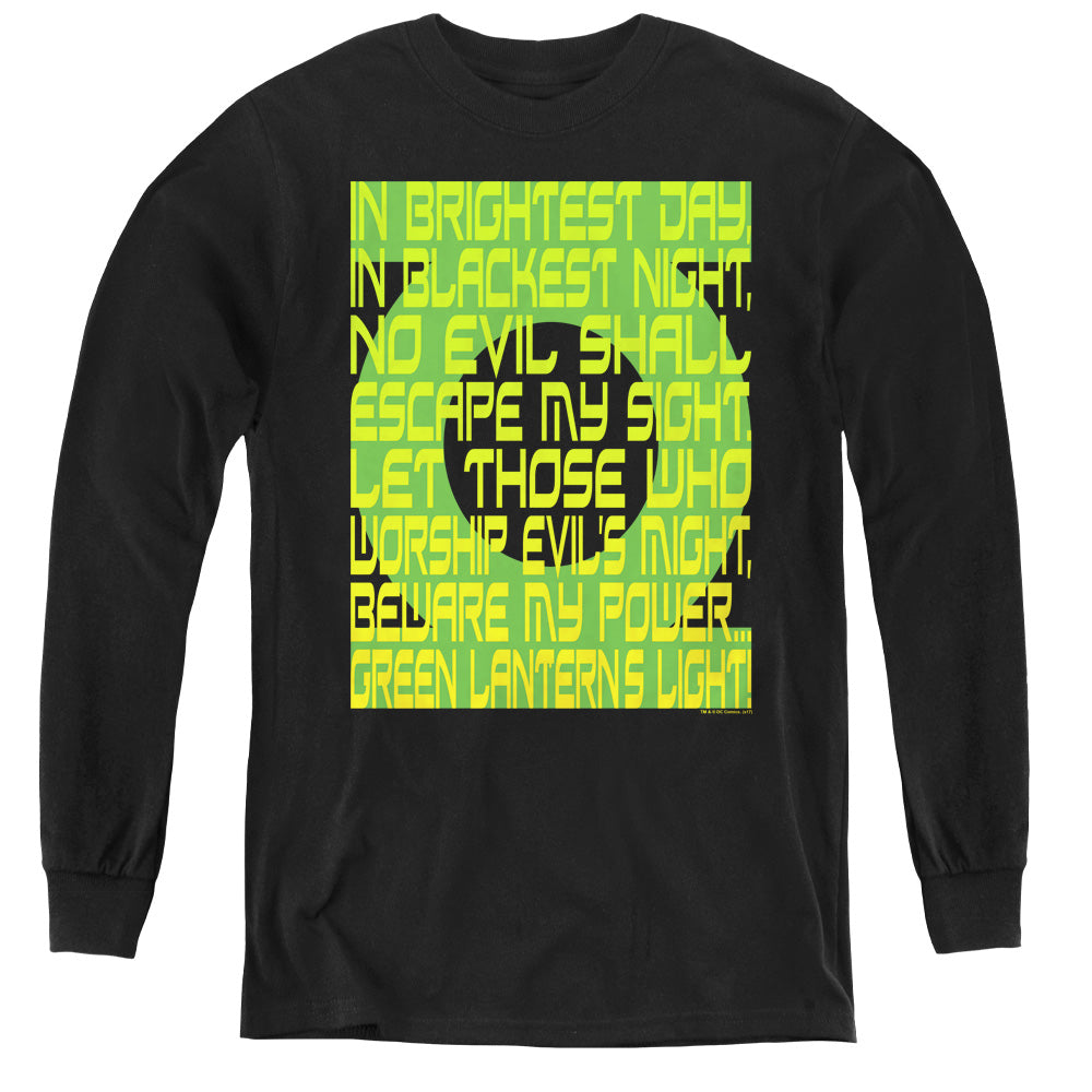 Green Lantern - Green Lantern Oath - Youth Long Sleeve Tee - Black