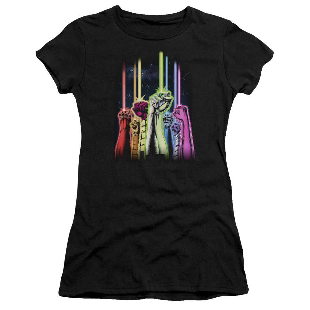Green Lantern - Rainbow Corps - Short Sleeve Junior Sheer - Black T-shirt