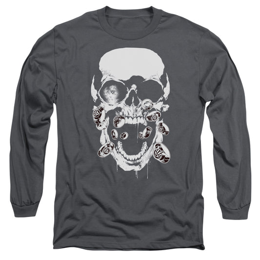 Green Lantern - Black Lantern Skull - Long Sleeve Adult 18/1 - Charcoal T-shirt