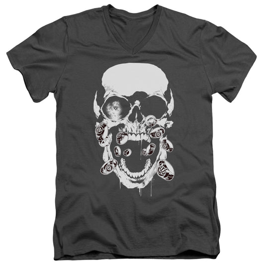 Green Lantern - Black Lantern Skull - Short Sleeve Adult V-neck - Charcoal T-shirt