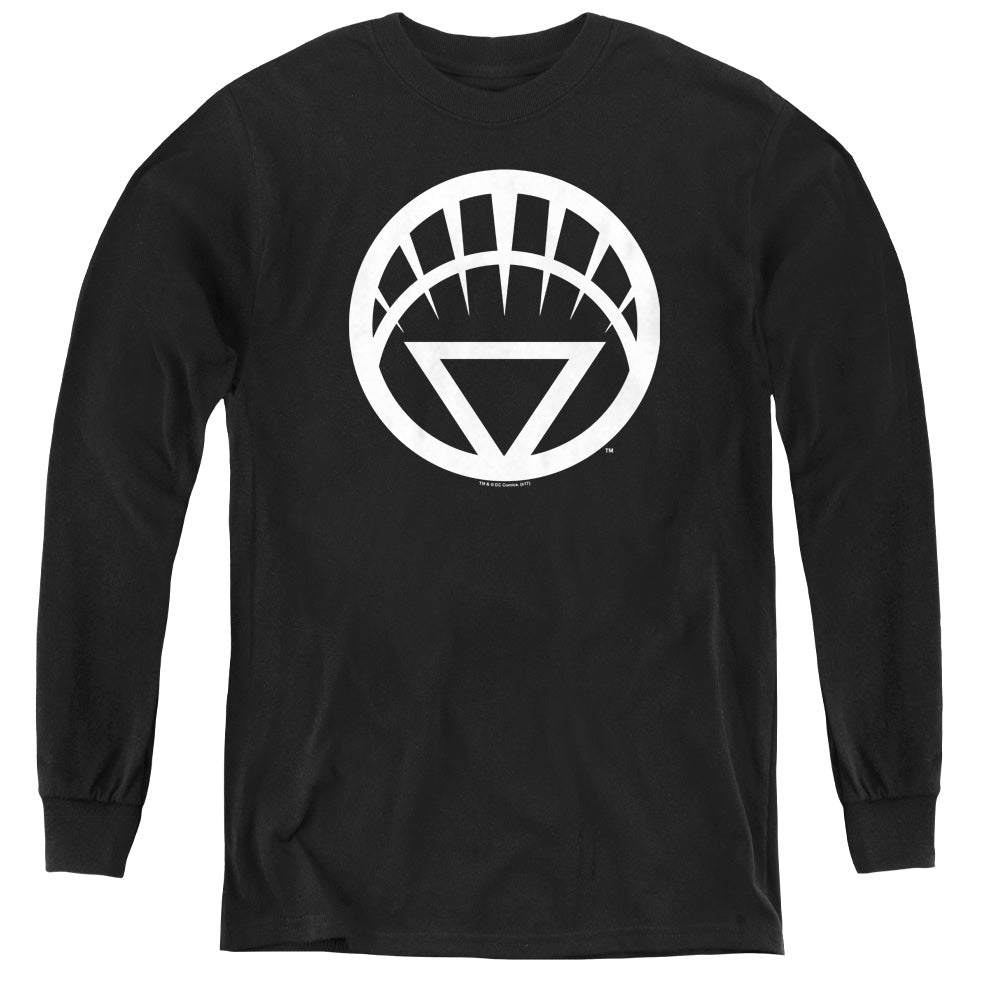 Green Lantern White Emblem - Youth Long Sleeve Tee - Black