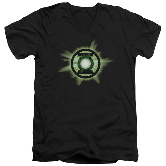 Green Lantern - Green Glow - Short Sleeve Adult V-neck - Black T-shirt