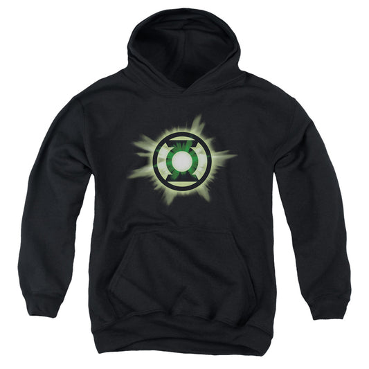 Green Lantern Green Glow-youth Pull-over Hoodie - Black