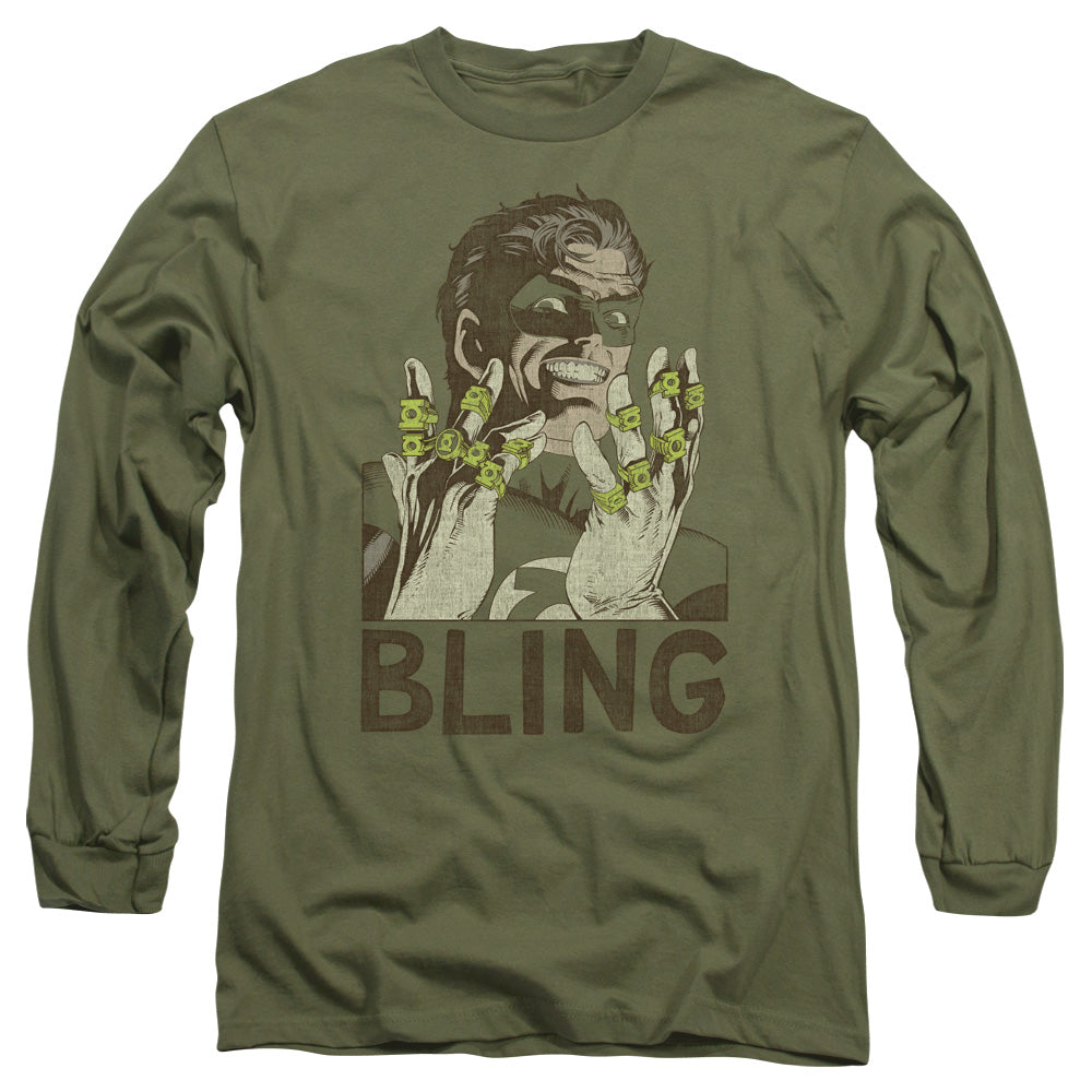 Green Lantern - Bling Bling - Long Sleeve Adult 18/1 - Military Green T-shirt