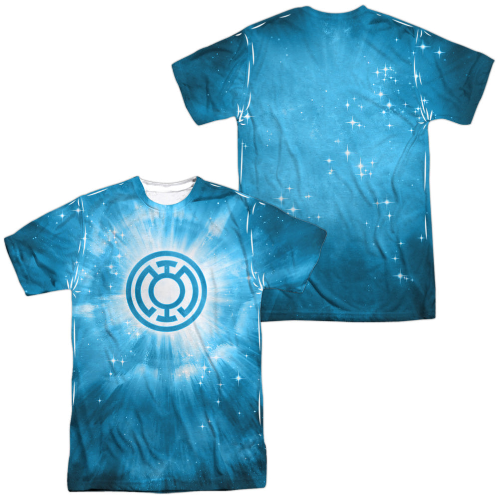 Green Lantern - Blue Energy (Front/back Print) -  Short Sleeve Adult 100% Poly Crew - White T-shirt