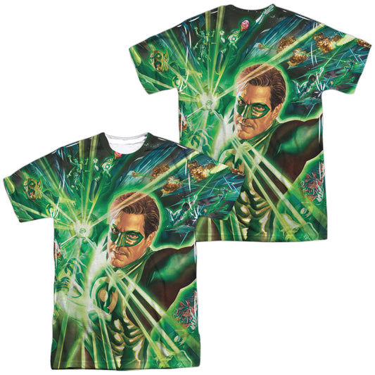 Green Lantern - Lantern Burst (Front/back Print) -  Short Sleeve Adult 100% Poly Crew - White T-shirt