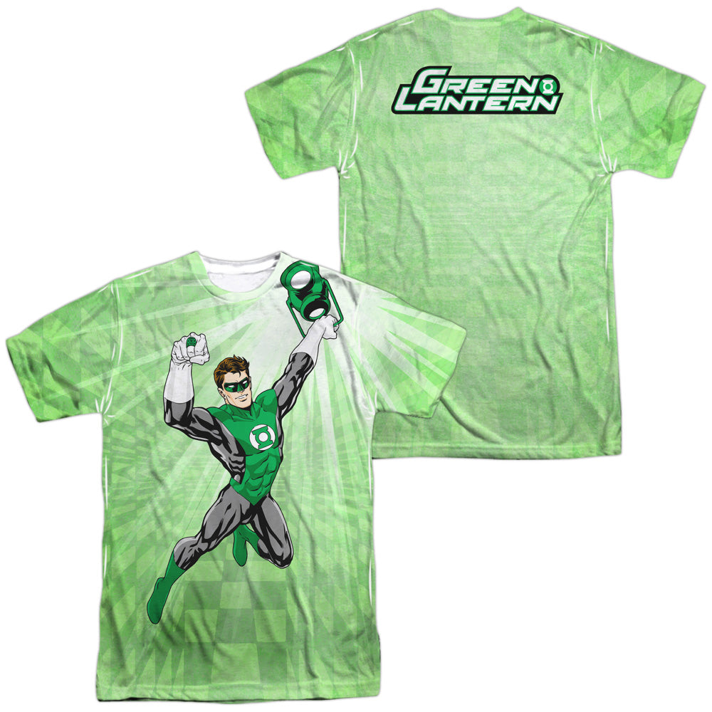 Green Lantern - Dynamic (Front/back Print) -  Short Sleeve Adult 100% Poly Crew - White T-shirt