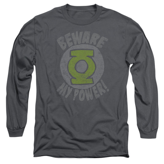 Green Lantern - Beware - Long Sleeve Adult 18/1 - Charcoal T-shirt