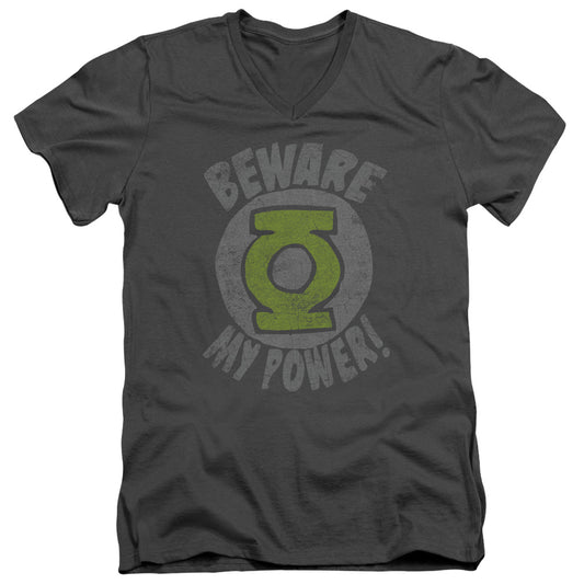 Green Lantern - Beware - Short Sleeve Adult V-neck 30/1 - Charcoal T-shirt