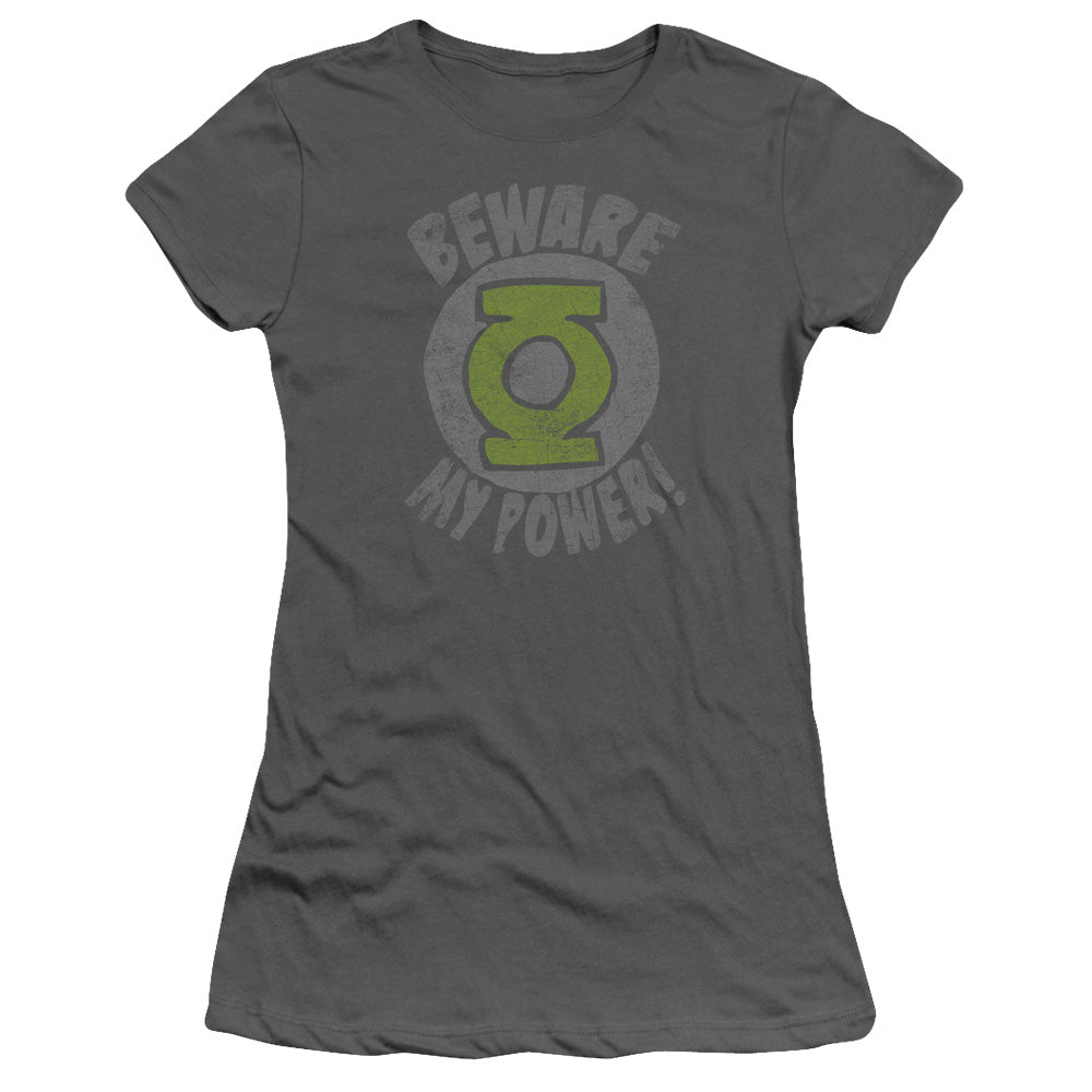 Green Lantern - Beware - Short Sleeve Junior Sheer - Charcoal T-shirt