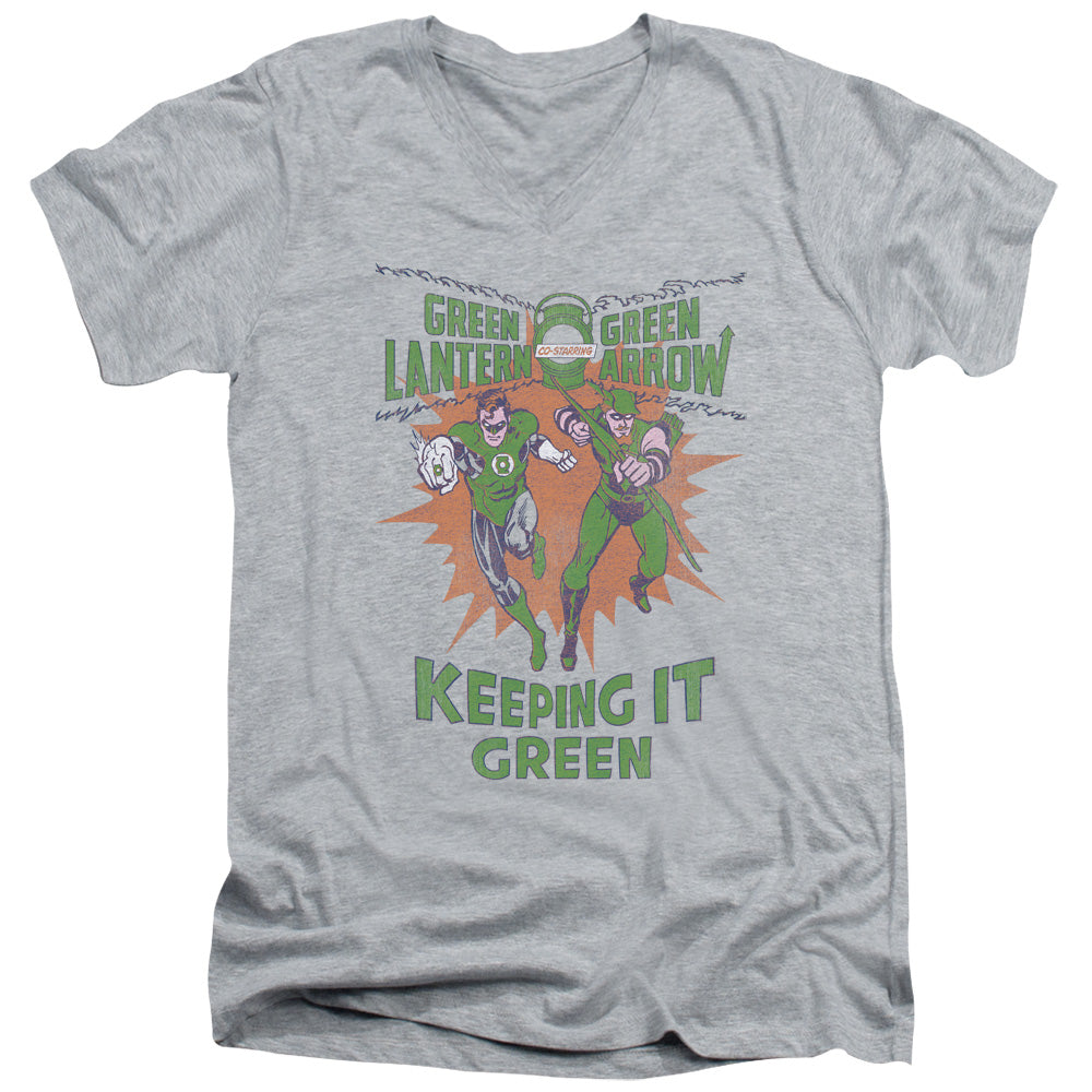 Green Lantern - Keeping It Green - Short Sleeve Adult V-neck 30/1 - Athletic Heather T-shirt