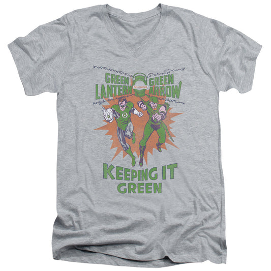 Green Lantern - Keeping It Green - Short Sleeve Adult V-neck 30/1 - Athletic Heather T-shirt