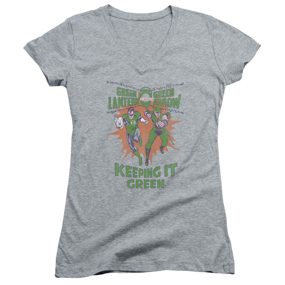 Green Lantern - Keeping It Green-junior V-neck - Athletic Heather