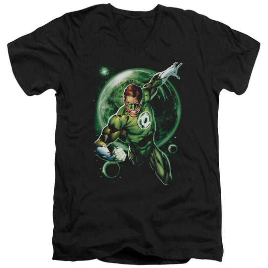 Green Lantern - Galaxy Glow - Short Sleeve Adult V-neck 30/1 - Black T-shirt