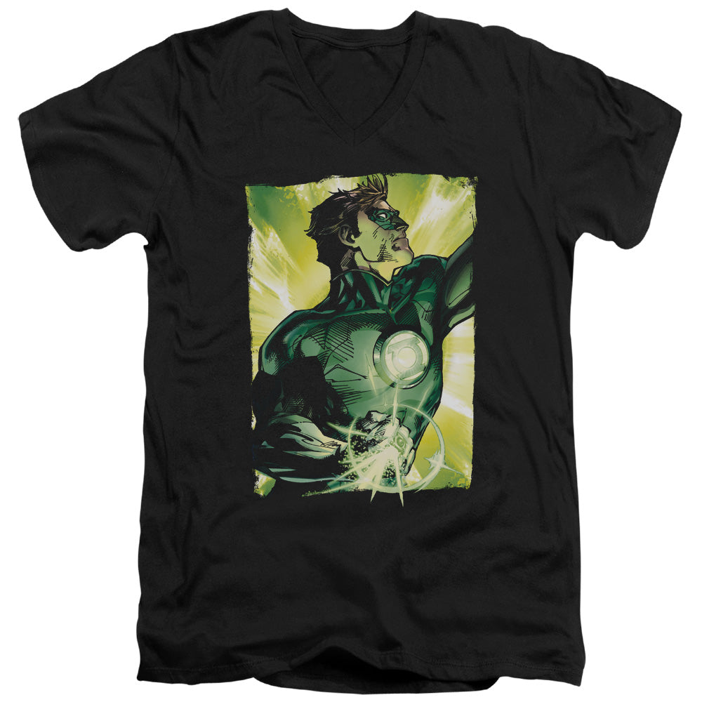 Green Lantern - Up Up - Short Sleeve Adult V-neck 30/1 - Black T-shirt