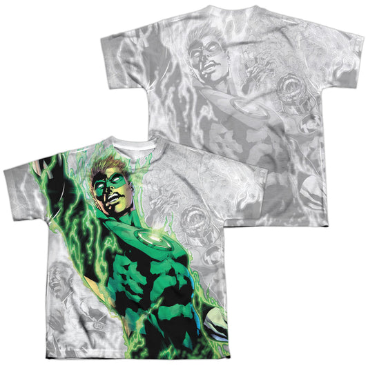 Green Lantern - Light Em Up (Front/back Print) - Short Sleeve Youth Poly Crew - White T-shirt