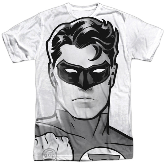 Green Lantern - Bw Gl Head - Short Sleeve Adult Poly Crew - White T-shirt
