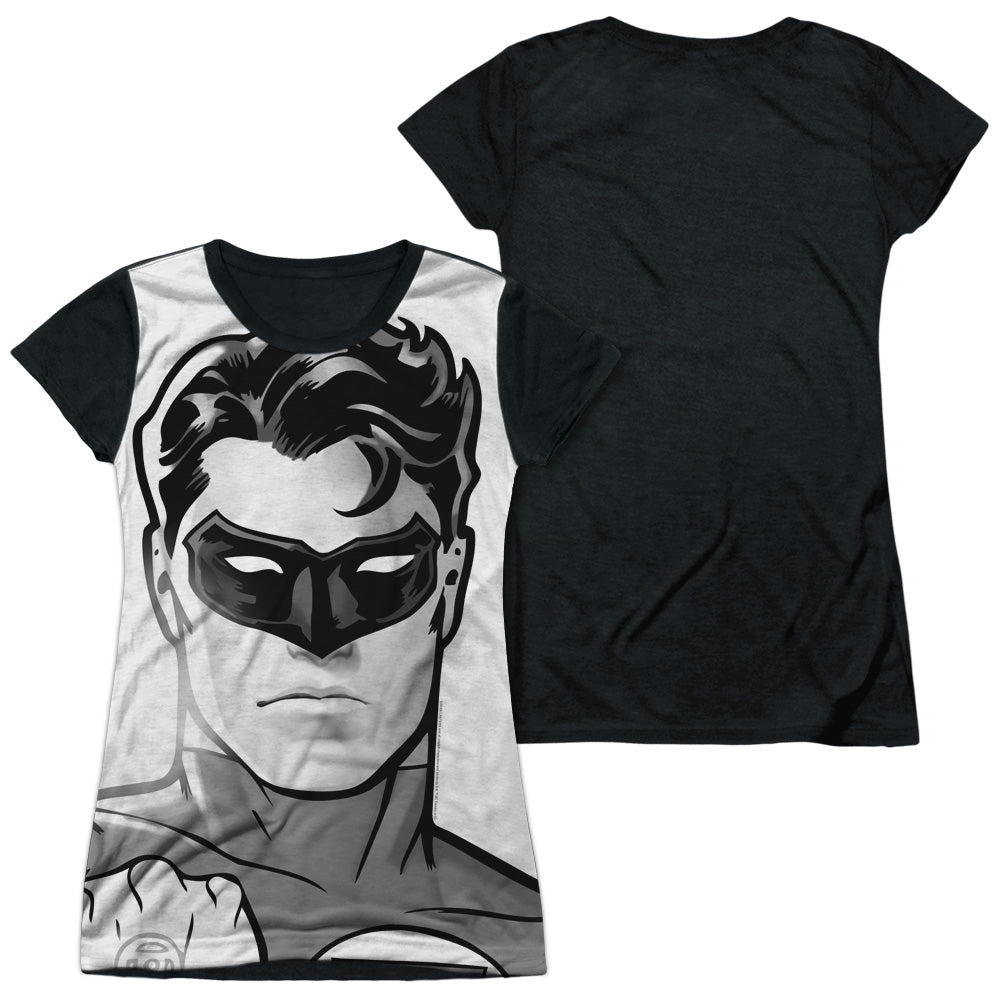Green Lantern - Bw Gl Head - Short Sleeve Junior Poly Black Back - White T-shirt
