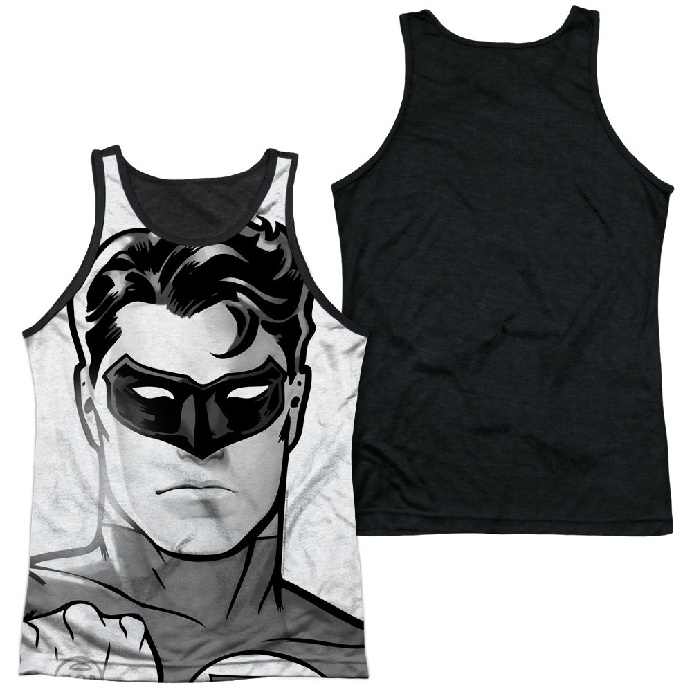 Green Lantern - Bw Gl Head - Adult Poly Tank Top Black Back - White