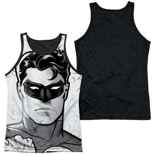 Green Lantern - Bw Gl Head - Adult Poly Tank Top Black Back - White