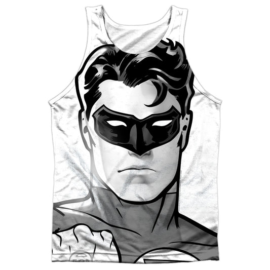 Green Lantern - Bw Gl Head - Adult 100% Poly Tank Top - White