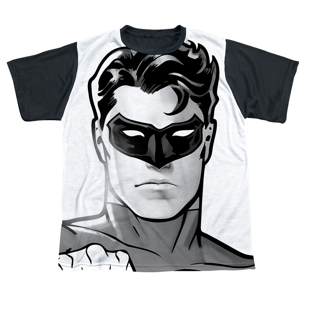 Green Lantern - Bw Gl Head - Short Sleeve Youth White Front Black Back   - White T-shirt
