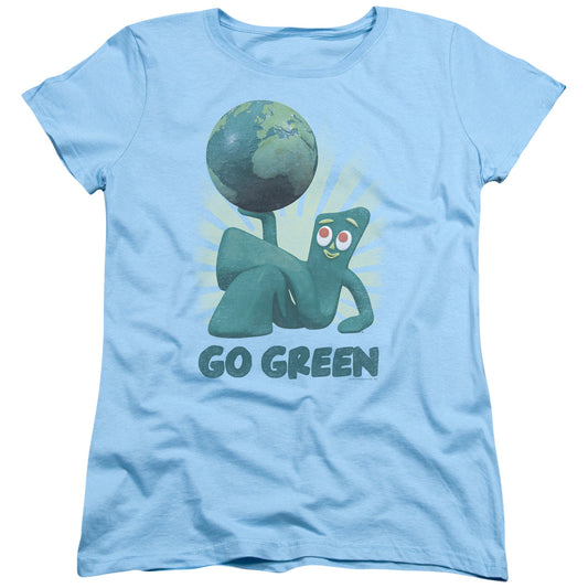 Gumby - Go Green - Short Sleeve Womens Tee - Light Blue T-shirt