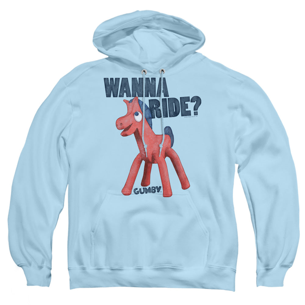 Gumby - Wanna Ride - Adult Pull-over Hoodie - Light Blue