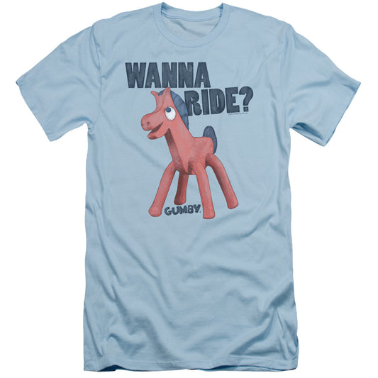 Gumby - Wanna Ride - Short Sleeve Adult 30/1 - Light Blue T-shirt