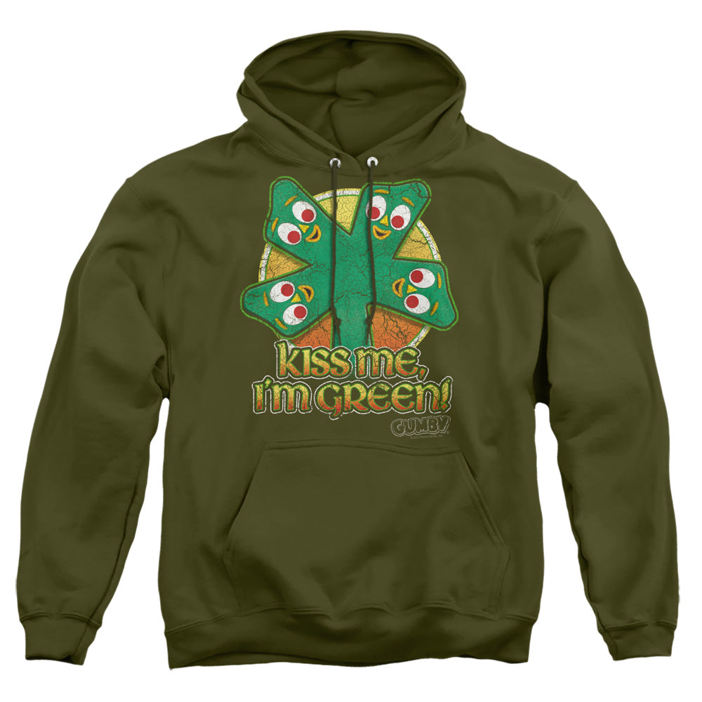 Gumby - Kiss Me - Adult Pull-over Hoodie - Military Green