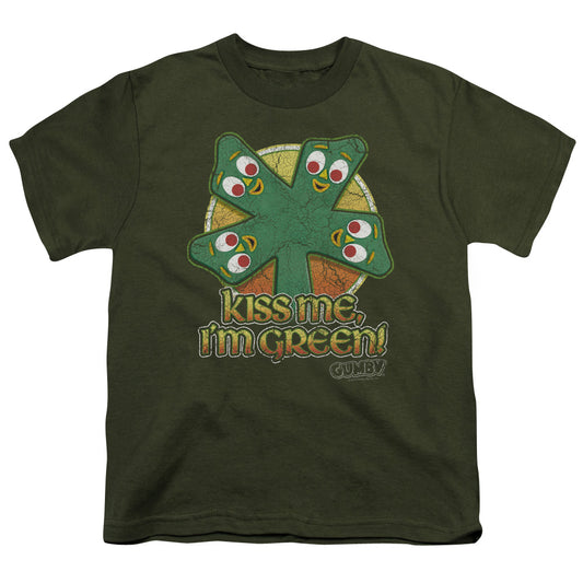Gumby - Kiss Me - Short Sleeve Youth 18/1 - Military Green T-shirt