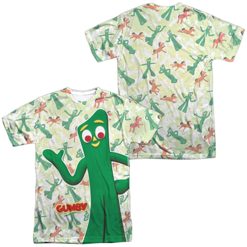Gumby - Friendly Greeting (Front/back Print) - Short Sleeve Adult Poly Crew-sublimate White T-shirt