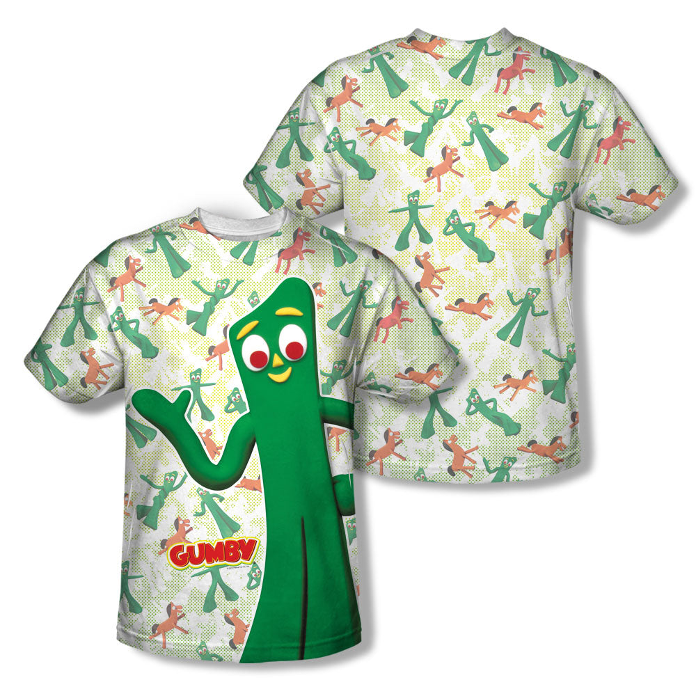 Gumby - Friendly Greeting (Front/back Print) - Short Sleeve Youth Poly Crew - White T-shirt