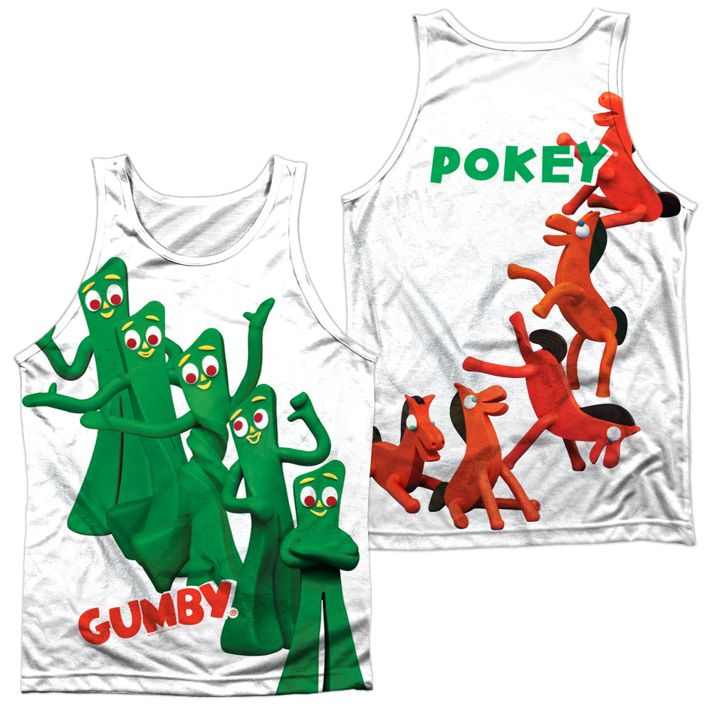 Gumby - Moves (Front/back Print) - Adult 100% Poly Tank Top - White