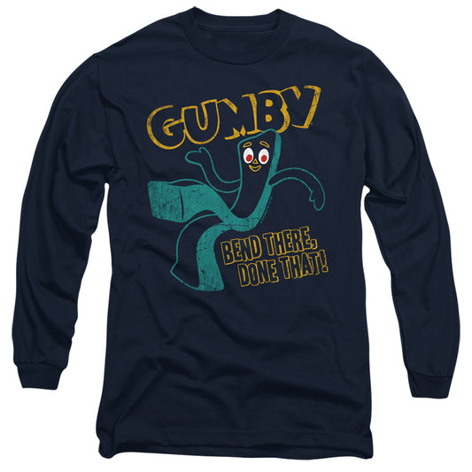 Gumby - Bend There - Long Sleeve Adult 18/1 - Navy T-shirt