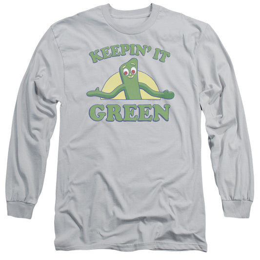 Gumby - Keepin It Green - Long Sleeve Adult 18/1 - Silver T-shirt