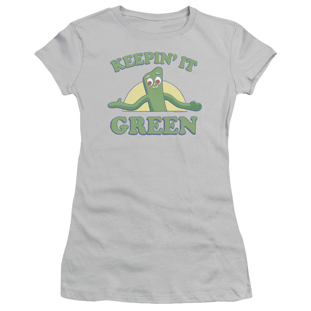 Gumby - Keepin It Green - Short Sleeve Junior Sheer - Silver T-shirt