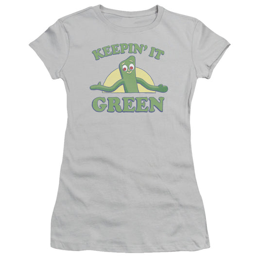 Gumby - Keepin It Green - Short Sleeve Junior Sheer - Silver T-shirt