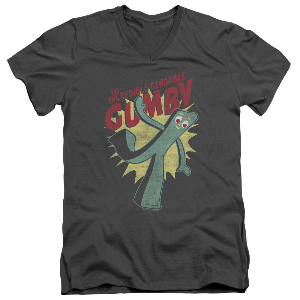 Gumby - Bendable - Short Sleeve Adult V-neck 30/1 - Charcoal T-shirt