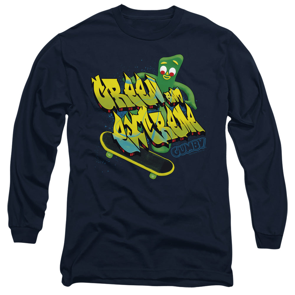 Gumby - Green And Extreme - Long Sleeve Adult 18/1 - Navy T-shirt